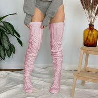 Winter Solid Color Hollow Mesh Long Tube Over The Knee Pile Socks Womens Knitted Socks