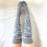 Women Winter Leg Warmers Geometric Pattern Over The Knee Socks