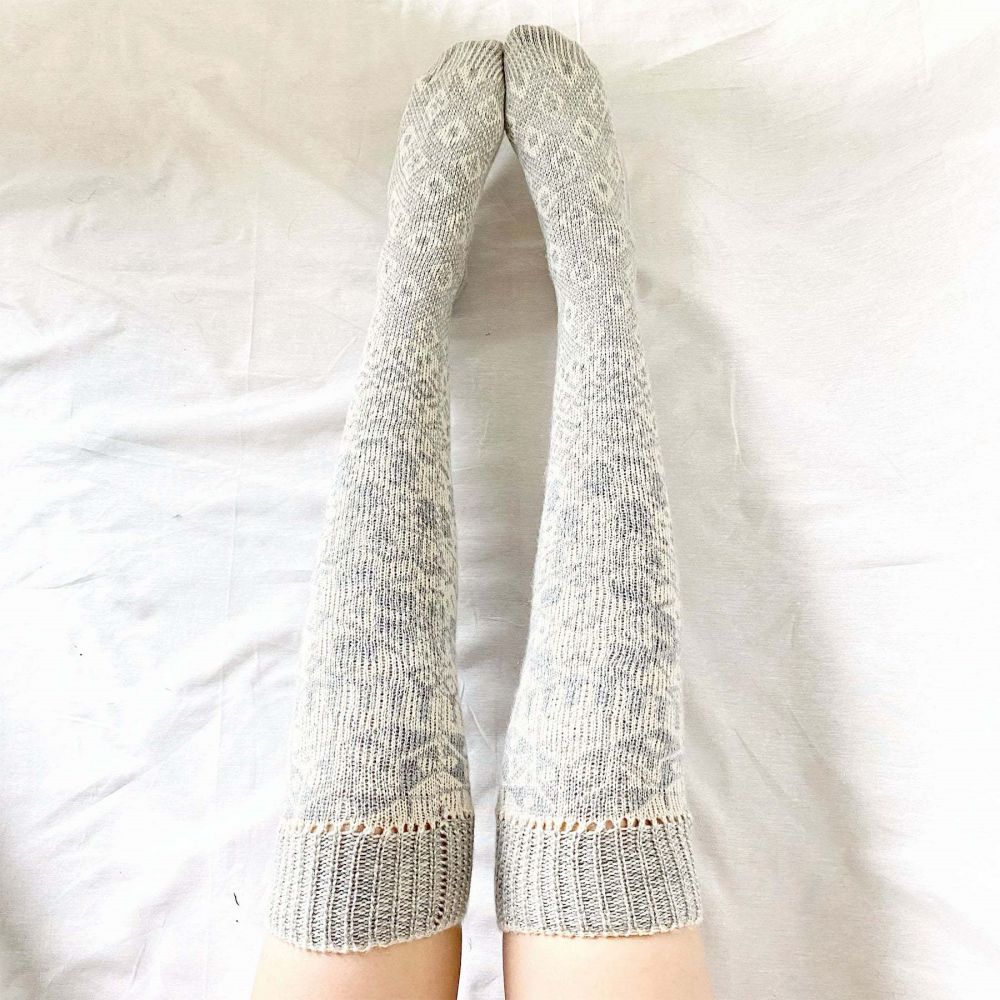 Women Winter Leg Warmers Geometric Pattern Over The Knee Socks