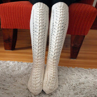 Womens Solid Color Hollow Mesh Mid Tube Knitted Pile Socks