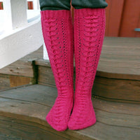 Womens Solid Color Hollow Mesh Mid Tube Knitted Pile Socks