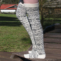 Women Winter Leg Warmers Knitted Christmas Snowflake Long Tube Over The Knee Socks