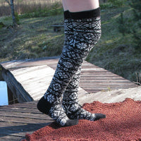 Women Winter Leg Warmers Knitted Christmas Snowflake Long Tube Over The Knee Socks