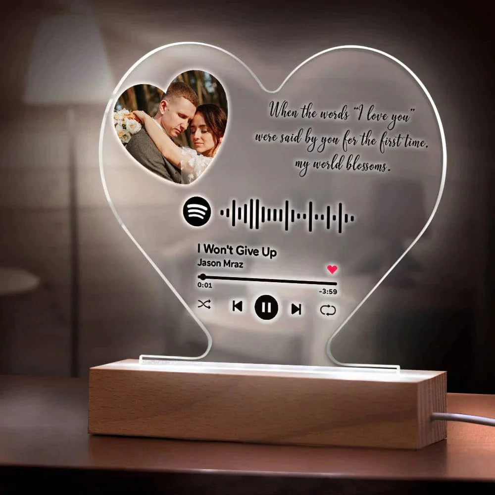 Couples Music Plaque Custom Wedding Plaque Heart Spotify Code Music Night Light