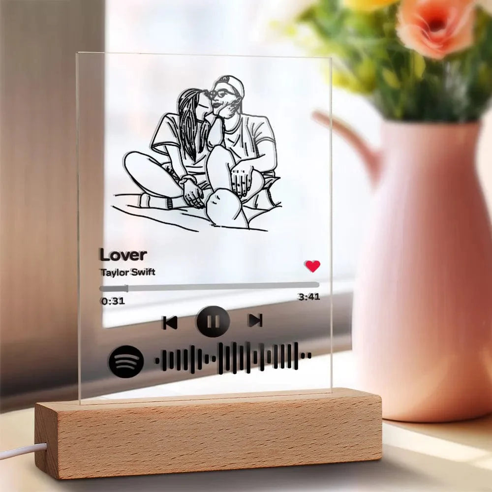 Custom Song Gift Custom Spotify Night Light Engraved Photo Music Plaque Gift For Him