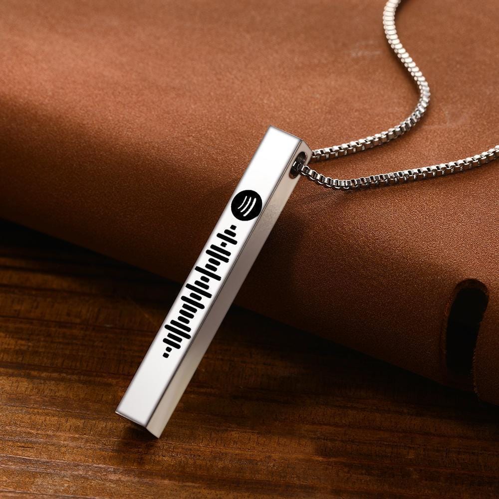 Spotify Necklace Custom Music Code Music Necklace 3D Engraved Bar Necklace