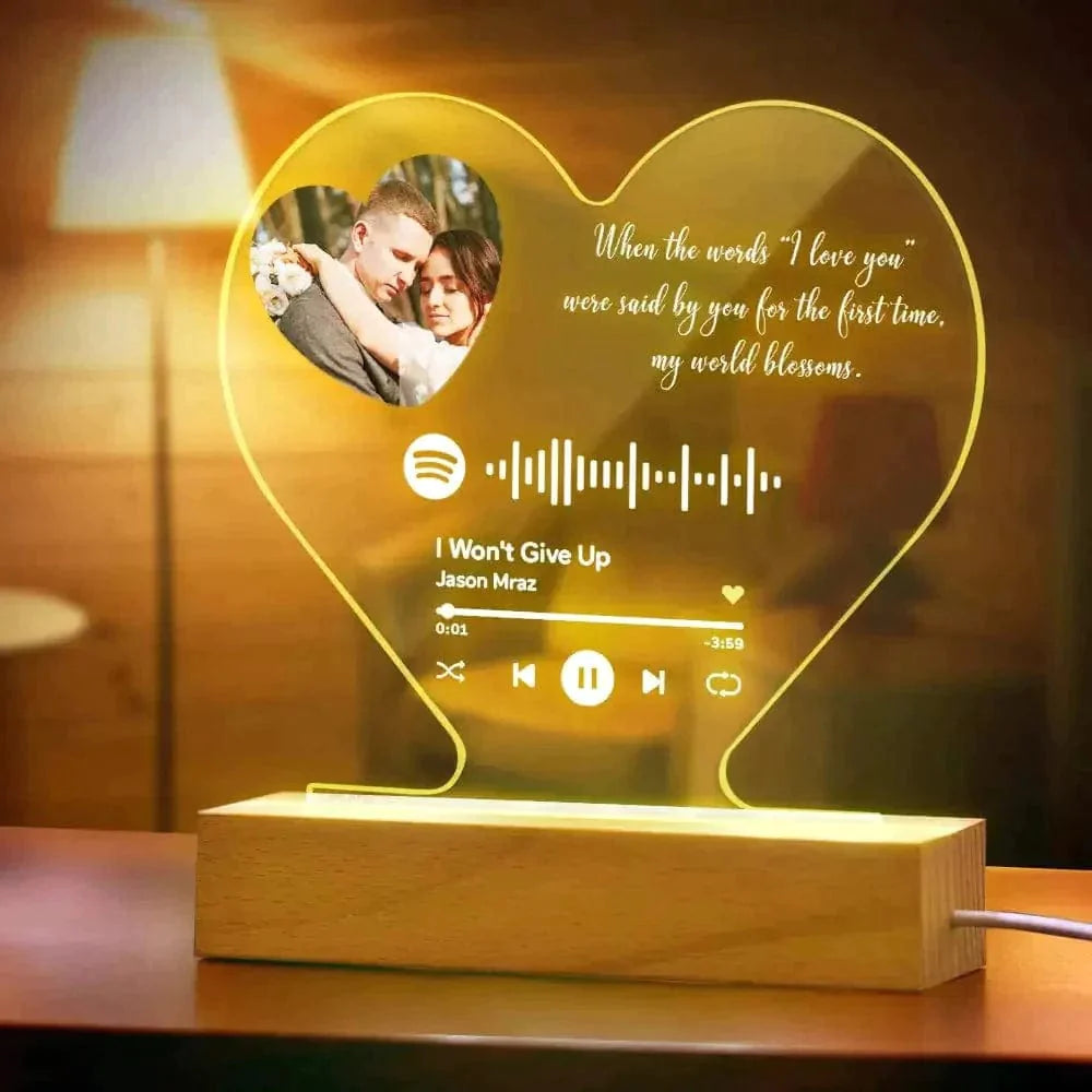 Custom Heart Spotify Night Light Valentine's Day Gifts for Him