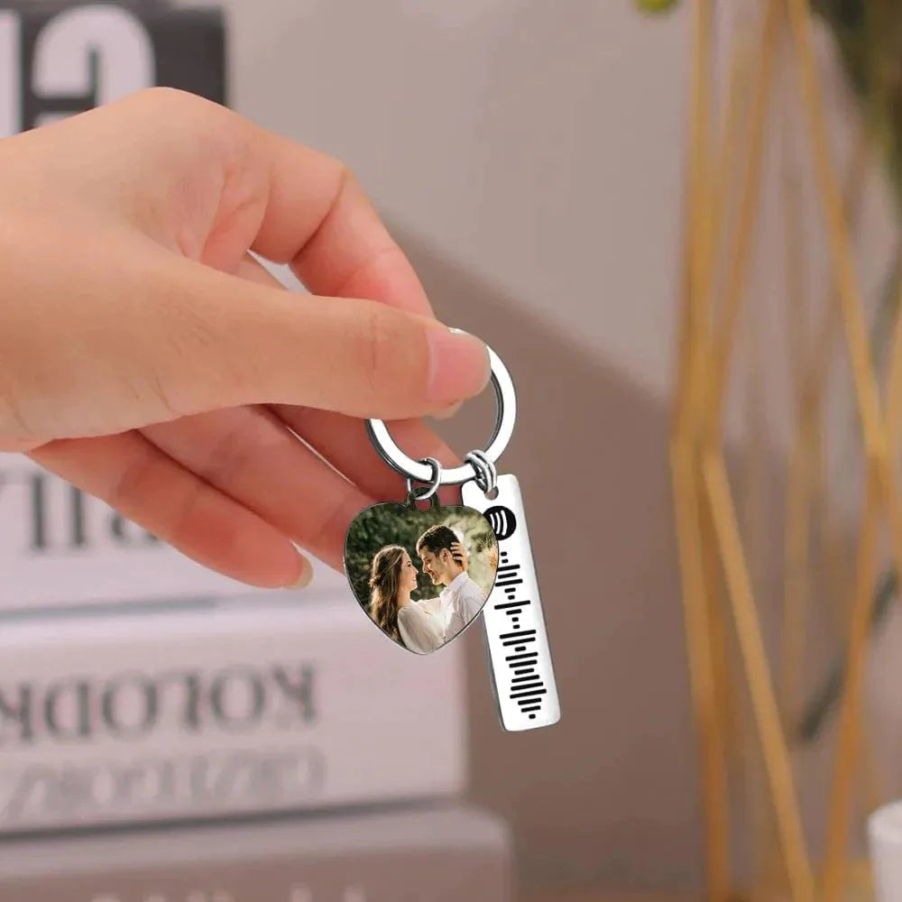 Personalized Spotify Keychain Custom Picture & Music Song Code Heart Couples Photo Keyring Gifts for Boyfriend