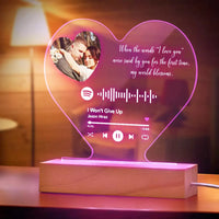 Custom Heart-Shaped Spotify Code Music Plaque Night Light Engraved Text Plaque