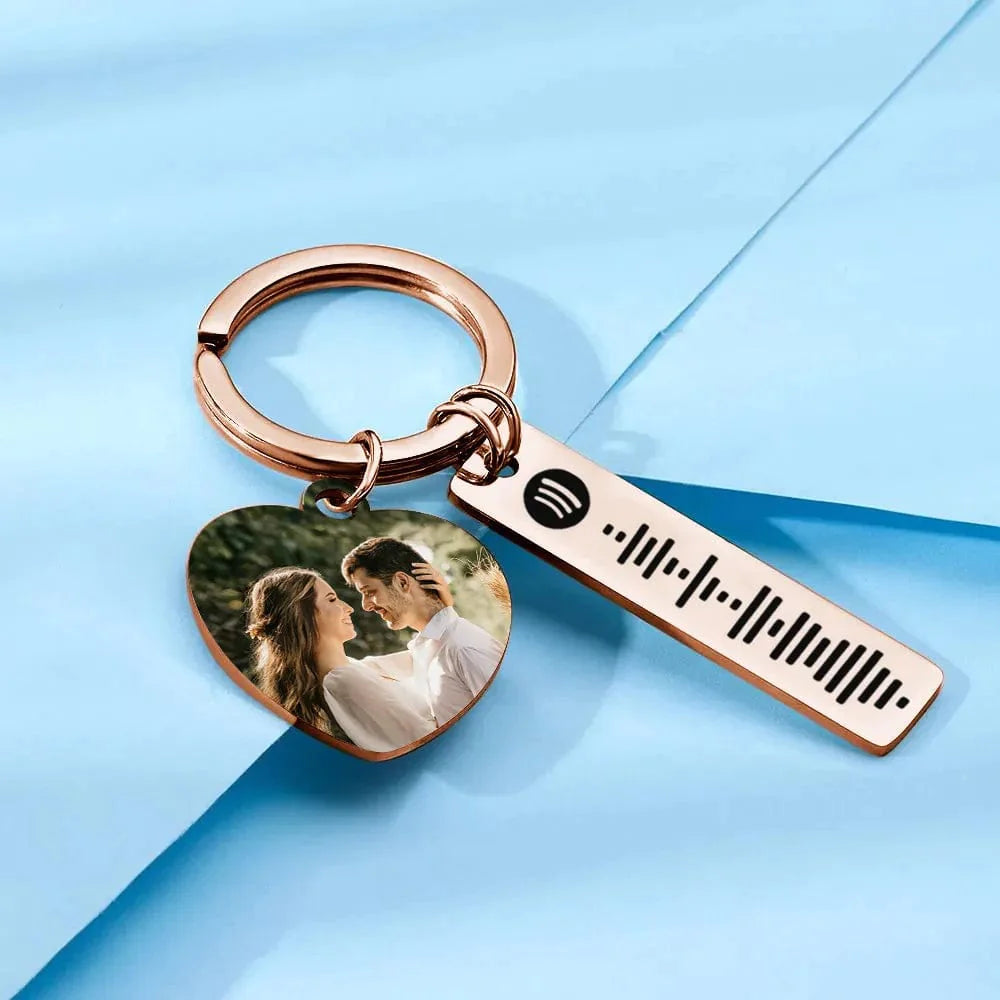 Personalized Spotify Keychain Custom Picture & Music Song Code Heart Couples Photo Keyring Gifts for Boyfriend