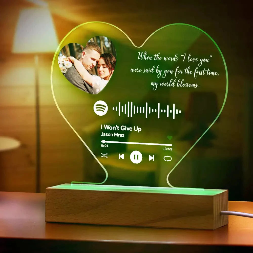 Custom Heart-Shaped Spotify Code Music Plaque Night Light Engraved Text Plaque