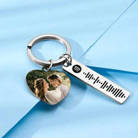 Personalized Spotify Keychain Custom Picture & Music Song Code Heart Couples Photo Keyring Gifts for Boyfriend